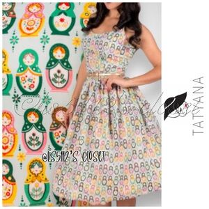 Tatyana 50s Matryoshka Nesting Dolls Swing Dress in Blue 2X — RARE!